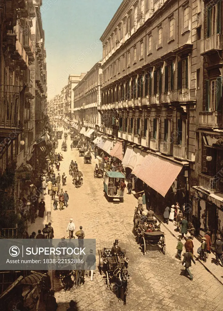 Via Roma, Naples, Italy, Photochrome Print, Detroit Publishing Company, 1900