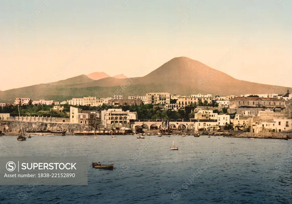 Mount Vesuvius with Torre del Greco, Naples, Italy, Photochrome Print, Detroit Publishing Company, 1900