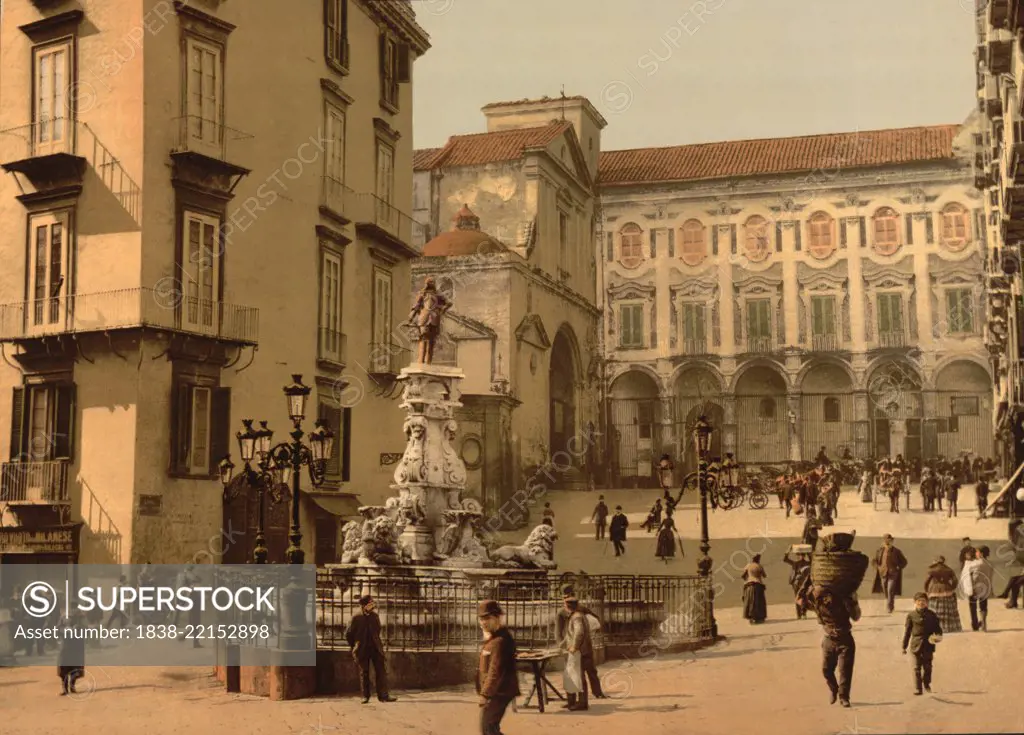 Piazzetta Monteoliveto, Naples, Italy, Photochrome Print, Detroit Publishing Company, 1900