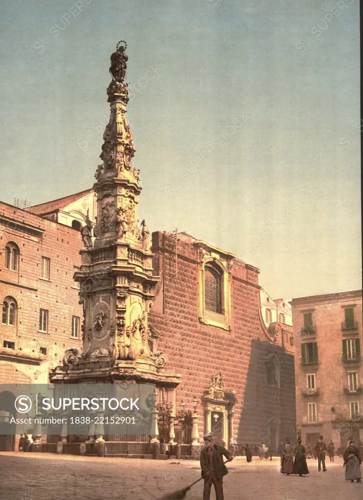 Column of the Virgin, Piazza Trinita Maggiore, Naples, Italy, Photochrome Print, Detroit Publishing Company, 1900