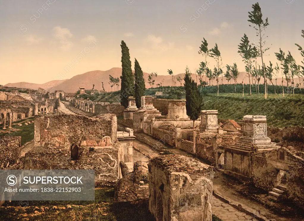 Street of Tombs, Pompeii, Italy, Photochrome Print, Detroit Publishing Company, 1900