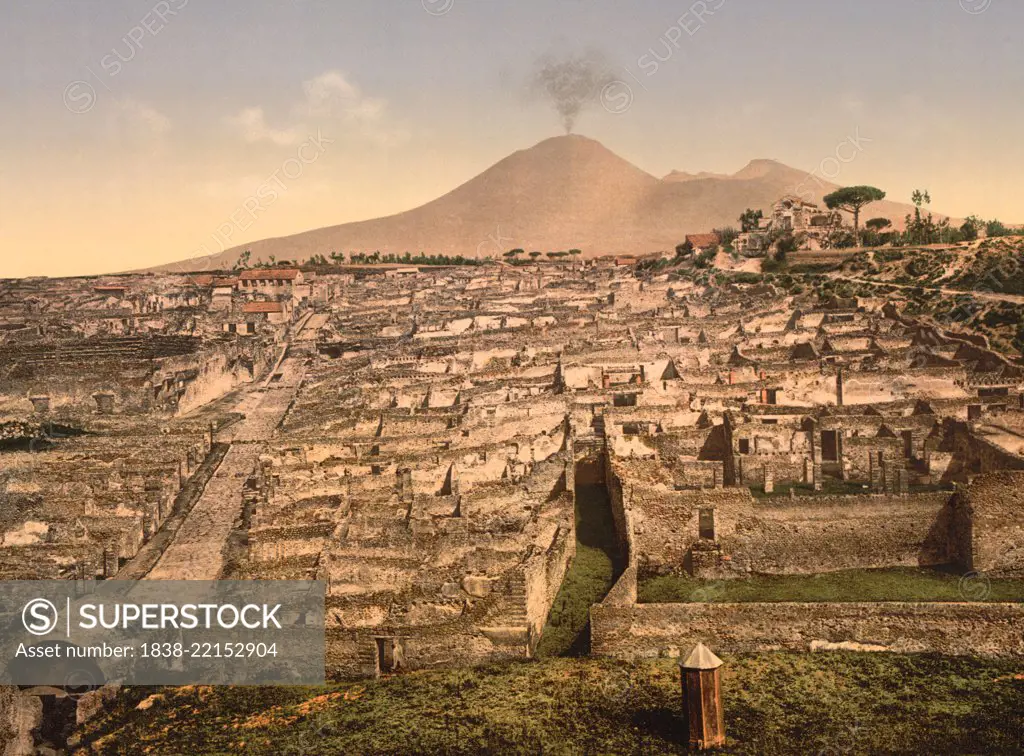 General View, Mount Vesuvius and Pompeii, Italy, Photochrome Print, Detroit Publishing Company, 1900