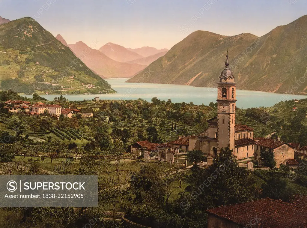 General View, Porlezza, Italy, Photochrome Print, Detroit Publishing Company, 1900