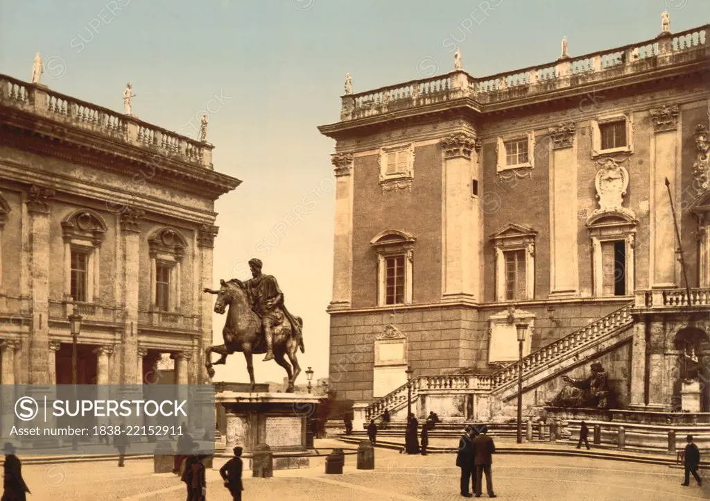 The Capitoline, the Piazza, Rome, Italy, Photochrome Print, Detroit Publishing Company, 1900