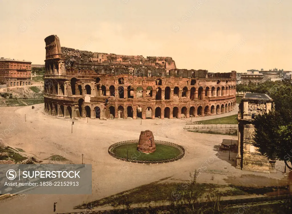 The Coliseum and Meta Sudans, Rome, Italy, Photochrome Print, Detroit Publishing Company, 1900