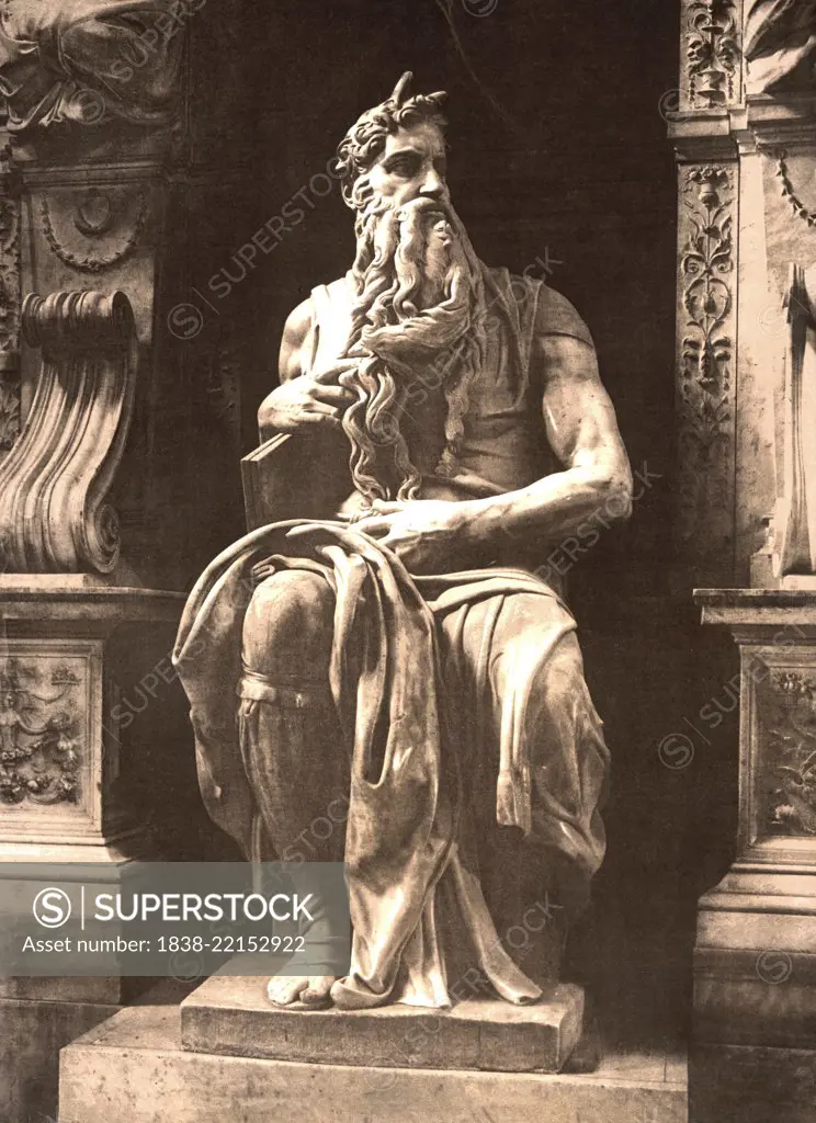 Moses Sculpture by Michelangelo, Rome, Italy, Photochrome Print, Detroit Publishing Company, 1900