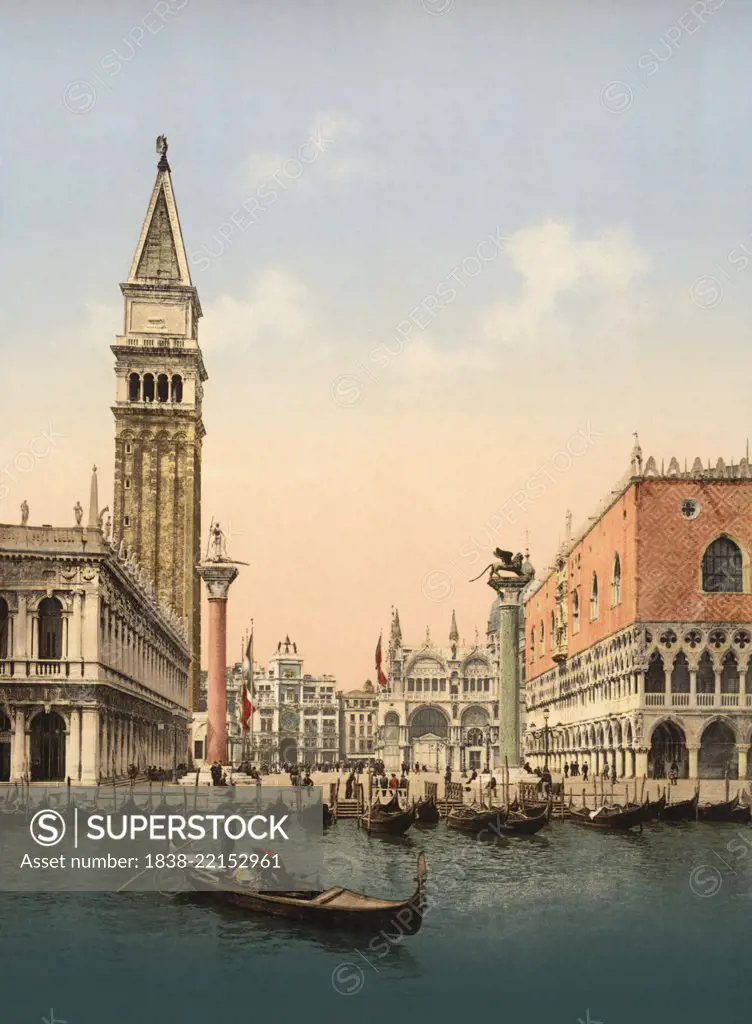 St. Mark's Place with Campanile, Venice, Italy, Photochrome Print, Detroit Publishing Company, 1900