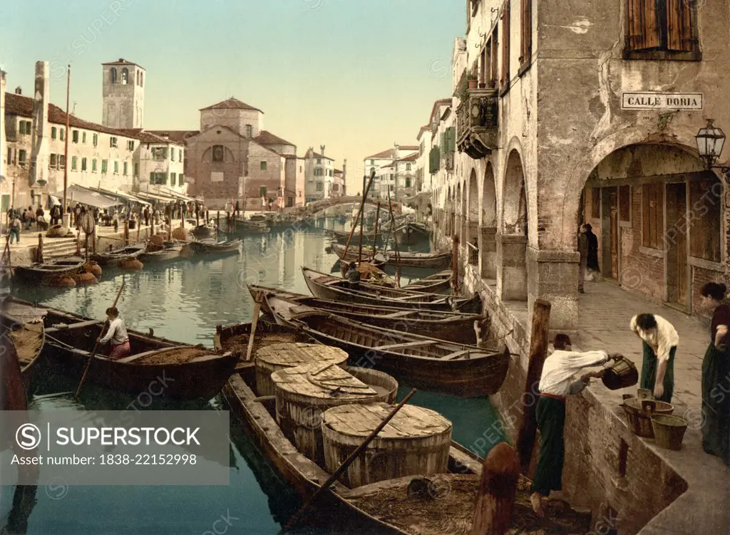 Fish Market, Chioggia, Venice, Italy, Photochrome Print, Detroit Publishing Company, 1900