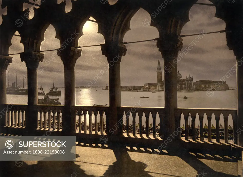 San Giorgio from Doge's Palace by Moonlight, Venice, Italy, Photochrome Print, Detroit Publishing Company, 1900