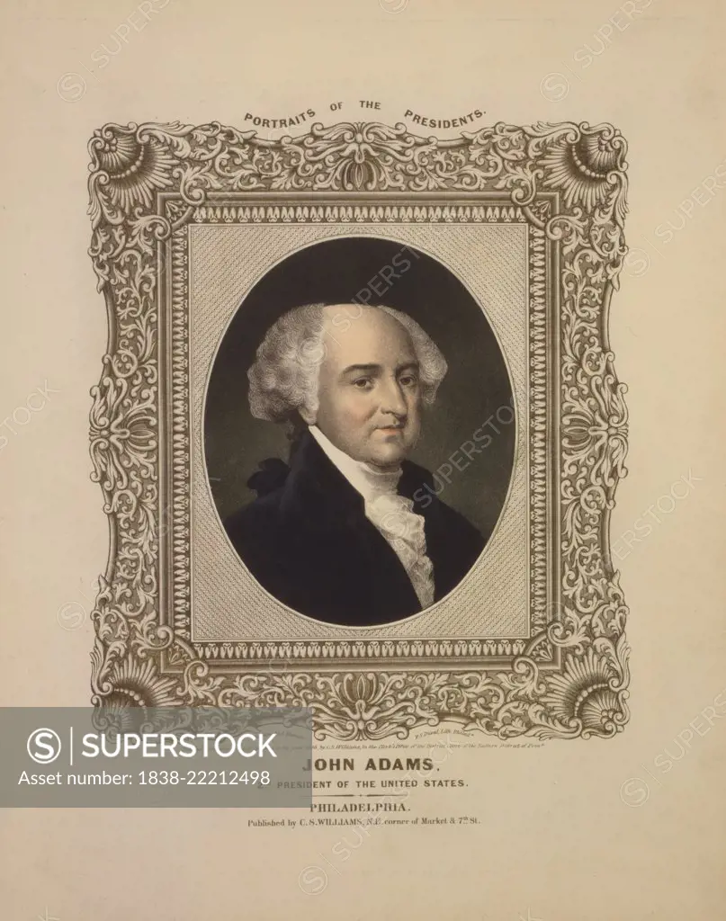 John Adams (1735-1825), Second President of the United States, Head and Shoulders Portrait on Stone by A. Newsam, P.S. Dubal, Lith., Published by C.S. Williams, Philadelphia, 1846