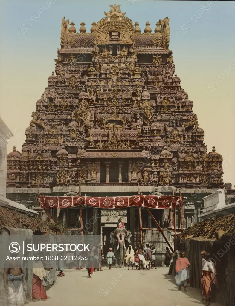 South of India, Madura, Gopura, India, Photochrome Print, Photoglob Co., 1905