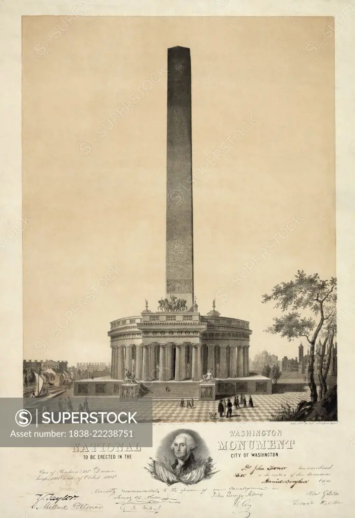 Design of the Washington National Monument to be Erected in the City of Washington, Robert Mills Architect, Lithograph by Charles Fenderich, 1846