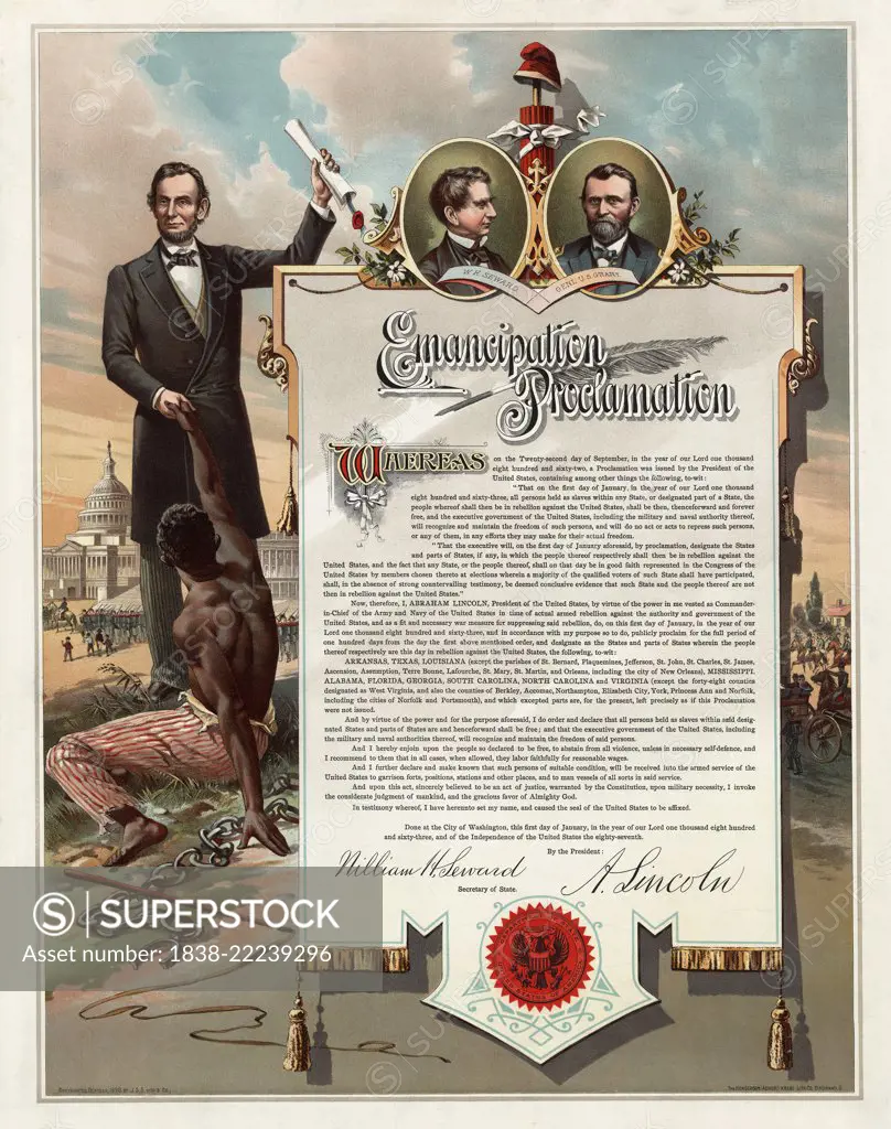 Copy of Abraham Lincoln's Emancipation Proclamation, Henderson, Achert, Krebs Lith. Co., Cincinnati, Ohio, 1890