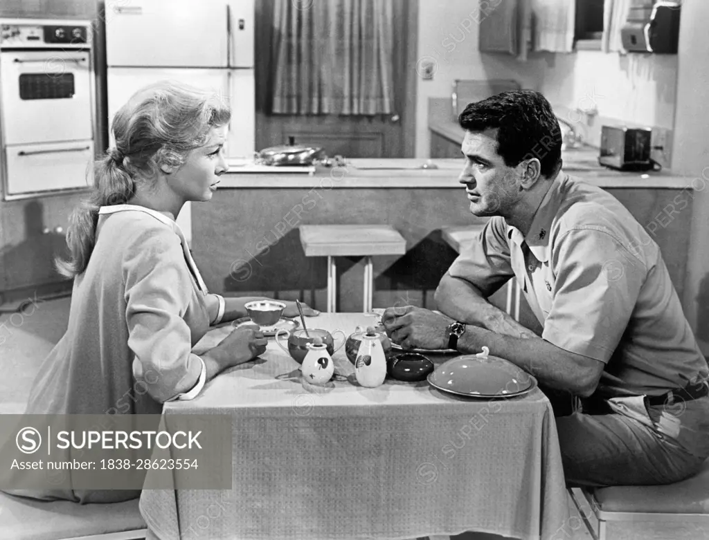 Mary Peach, Rock Hudson, on-set of the Film, "A Gathering of Eagles", Universal International Pictures, 1963