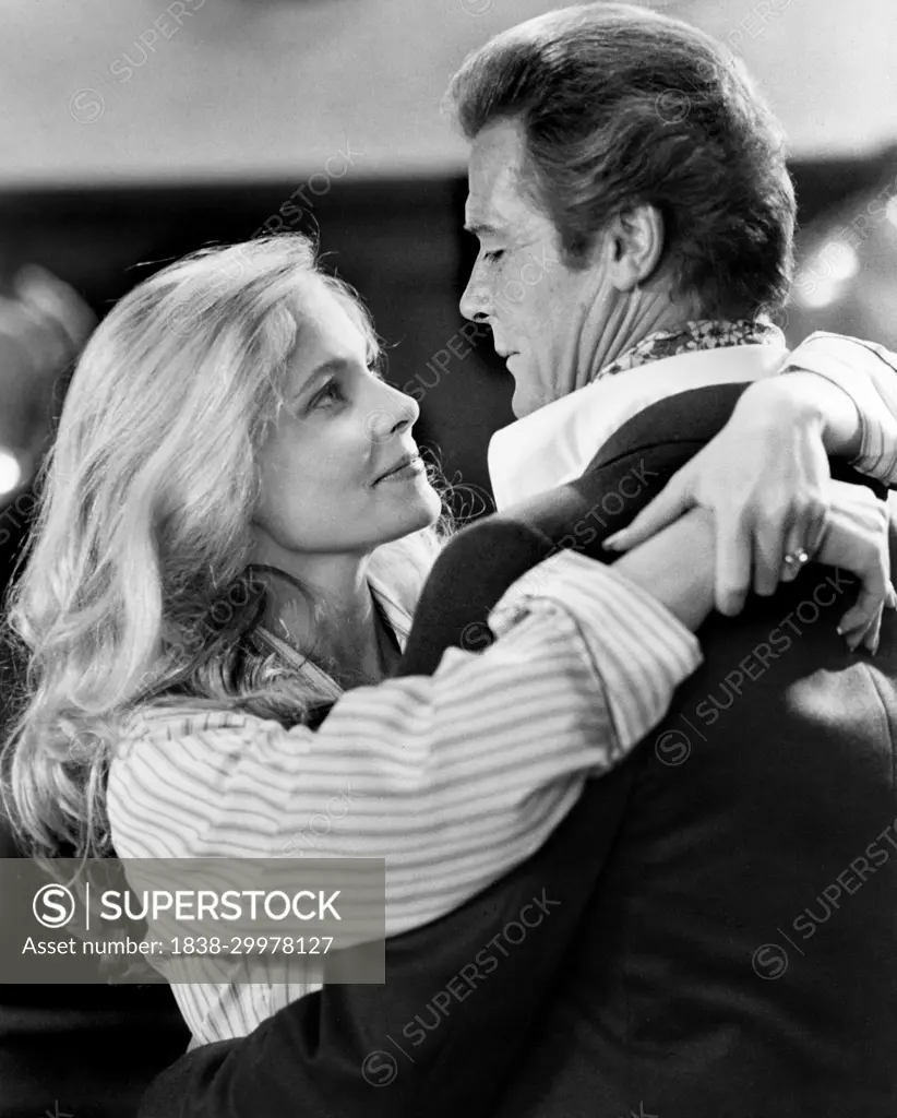 Priscilla Barnes, Roger Moore, on-set of the Film, 