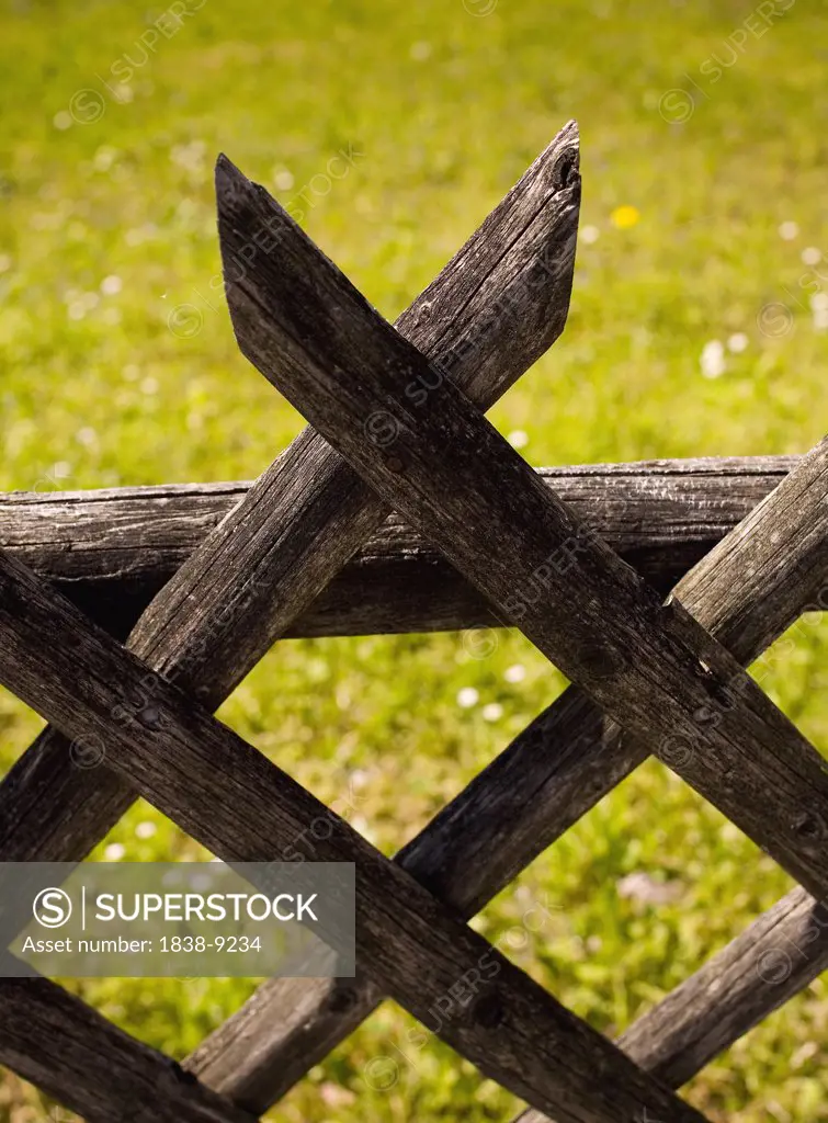 Wooden Fence With Criss-Cross Pattern, Close-Up