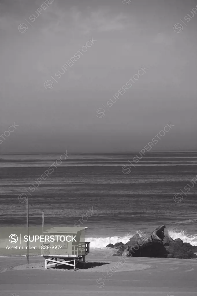 Lifeguard Station on Beach, Los Angeles, California, USA