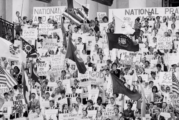 Supporters of U.S. President Richard Nixon during "Call America Back to God" Rally, photograph by Thomas J. O'Halloran, July 1974