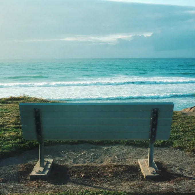 Bench Overlooking Scenic Ocean, Los Angeles, California, USA