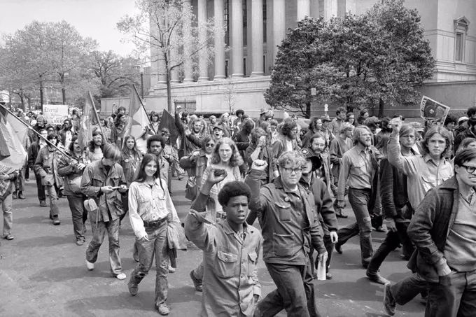 Anti-War Protesters near Department of Justice Building, Washington, D.C., USA, Warren K. Leffler, April 30, 1971