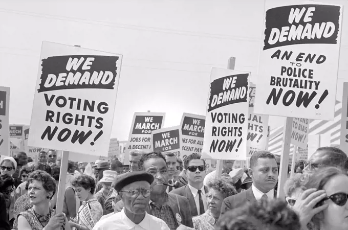 Protesters with Signs at March on Washington for Jobs and Freedom, Washington, D.C., USA, photo by Marion S. Trikosko, August 28, 1963