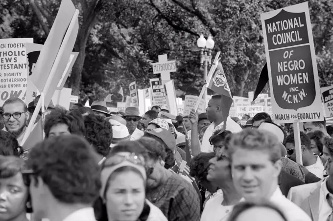 Protesters with Signs at March on Washington for Jobs and Freedom, Washington, D.C., USA, photo by Marion S. Trikosko, August 28, 1963