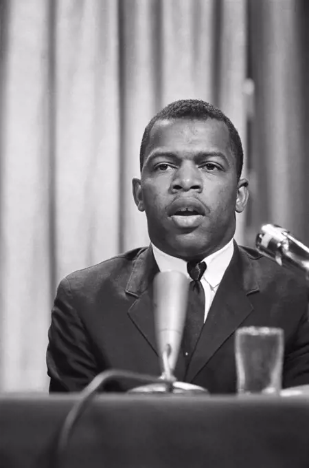 John Lewis, Chairman of the Student Nonviolent Coordinating Committee, speaking at meeting of American Society of Newspaper Editors, Statler Hilton Hotel, Washington, D.C., USA, Marion S. Trikosko, April 16, 1964