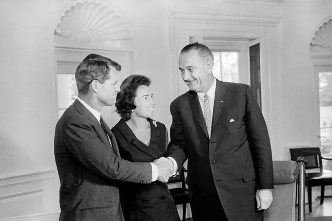 U.S. President Lyndon Johnson greeting Robert and Ethel Kennedy at White House, Washington, D.C., USA, Warren K. Leffler, September 3, 1964