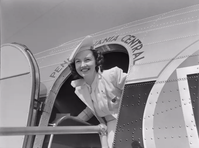 Airline Hostess, Municipal Airport, Washington, D.C., USA, Jack Delano, U.S. Office of War Information, July 1941