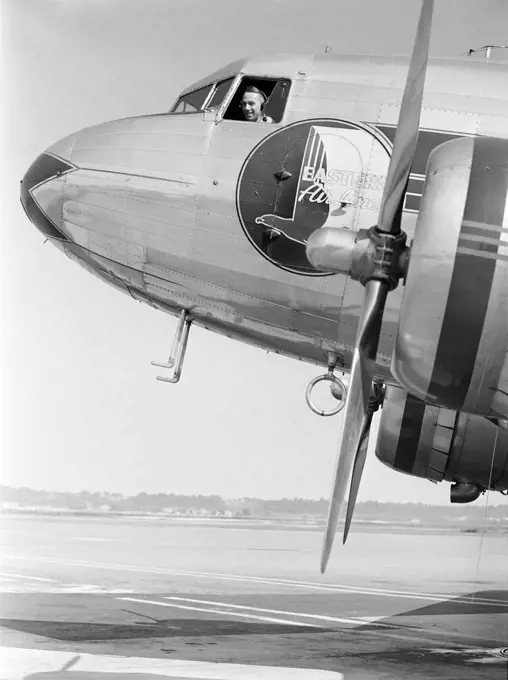 Pilot waiting for the signal to take off, Municipal Airport, Washington, D.C., USA, Jack Delano, U.S. Office of War Information, July 1941