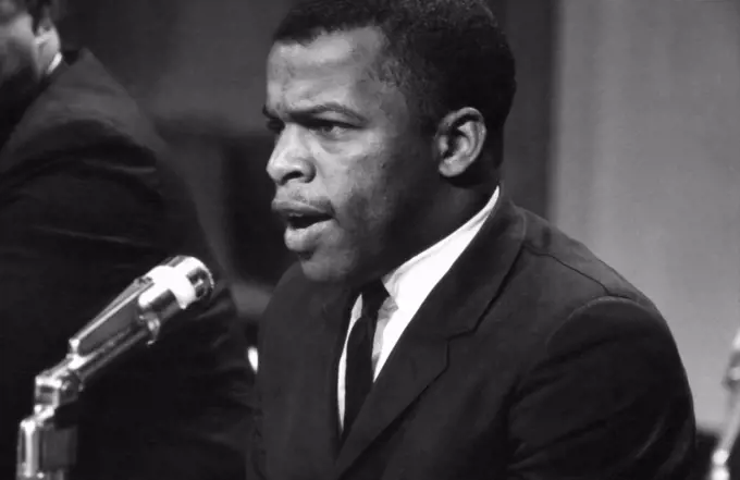 John Lewis, Chairman of the Student Nonviolent Coordinating Committee, speaking at meeting of American Society of Newspaper Editors, Statler Hilton Hotel, Washington, D.C., USA, Marion S. Trikosko, April 16, 1964
