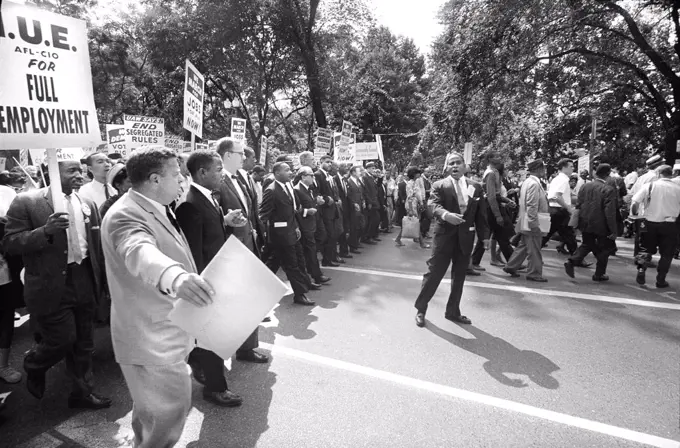 Martin Luther King with leaders during March on Washington for Jobs and Freedom, Washington, DC, USA, Warren K. Leffler, U.S. News & World Report Magazine Photograph Collection, August 28, 1963