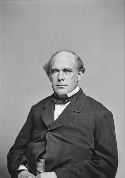 Salmon P. Chase (1808-1873), American Politician and Jurist, served as Ohio Governor and Senator, sixth U.S. Chief Justice, as well as US. Secretary of the Treasury, one of a few U.S. Politicians to serve in all three branches of Federal Government, half-length Portrait, Mathew Brady Studio, 1860's