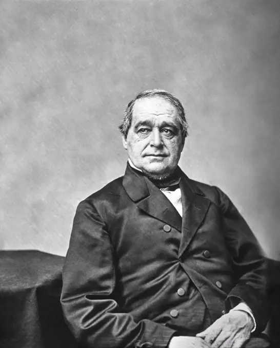 Hannibal Hamlin (1809-1891), American Politician, served as U.S. Vice President under Abraham Lincoln 1861-1865, U.S. Senator from Maine 1857-1861 & 1869-1881, half-length seated Portrait, Mathew Brady Studio, 1860's 