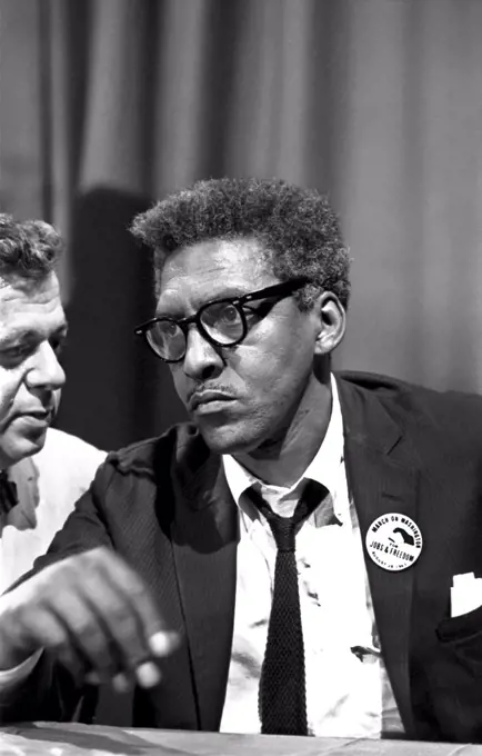 Bayard Rustin at news briefing on Civil Rights March on Washington, Statler Hotel, Washington, D.C., USA, Warren K. Leffler, US News & World Report Magazine Collection, August 27, 1963