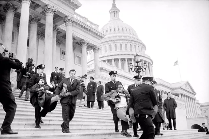 African-American Protestors removed from Steps of U.S. Capitol Building by Police during Civil Rights Protest, Washington, D.C., USA, Warren K. Leffler, US News & World Report Magazine Collection, March 15, 1965