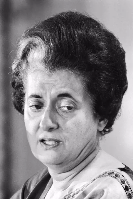 Prime Minister of India Indira Gandhi, head and shoulders Portrait, National Press Club, Washington, D.C., USA, Warren K. Leffler, US News & World Report Magazine Collection, November 5, 1971