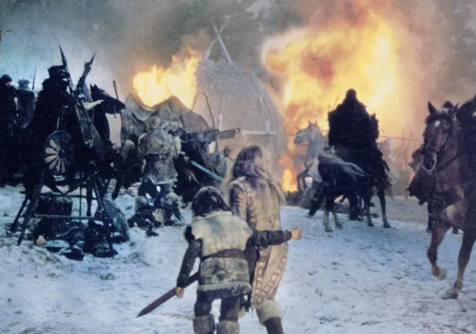 Battle Scene, on-set of the Film, "Conan The Barbarian", Universal Pictures, 20th Century-Fox, 1982