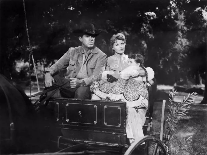 Fred MacMurray, Dorothy Green, Gina Gillespie, on-set of the Film, "Face of a Fugitive", Columbia Pictures, 1959