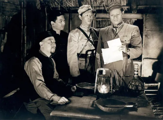 Tom Neal (right), on-set of the Film, "First Yank into Tokyo", RKO Radio Pictures, 1945