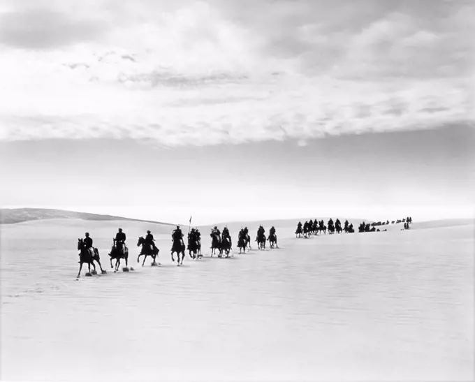 Military on Horseback in Desert, on-set of the Film, "Desert Legion", Universal Pictures, 1953