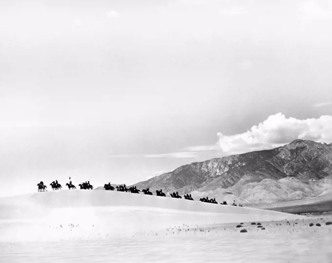 Military on Horseback in Desert, on-set of the Film, "Desert Legion", Universal Pictures, 1953