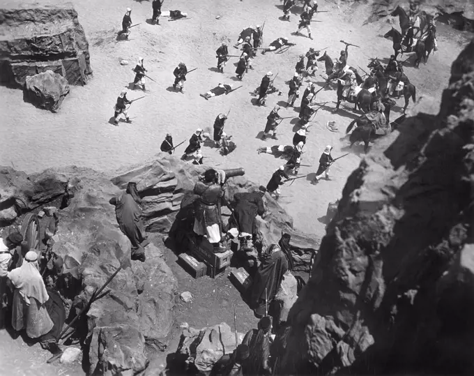 Military Battle Scene in Desert, on-set of the Film, "Desert Legion", Universal Pictures, 1953