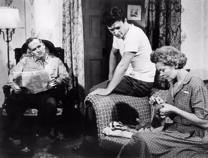 Noel Reyburn (center), Ethel Barrett (right), on-set of the Film, "The Flaming Teen-Age", Truman Enterprises, Inc., 1956