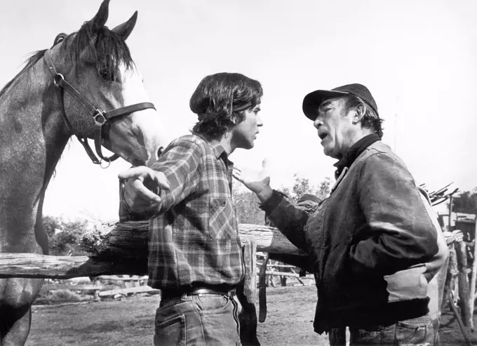 Tony Bill, Anthony Quinn, on-set of the Film, "Flap", Warner Bros., 1970