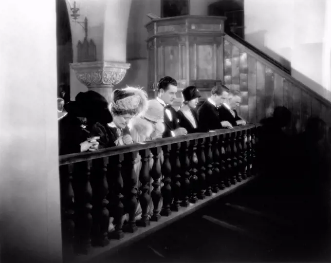 John Gilbert, Greta Garbo (both center), on-set of the Silent Film, "Flesh and the Devil", MGM, 1926