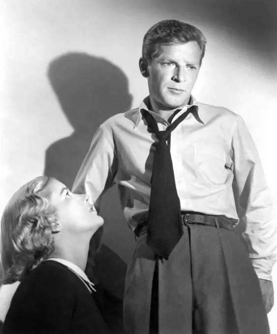 Barbara Bel Geddes, Richard Basehart, on-set of the Film, "Fourteen Hours", 20th Century-Fox, 1951