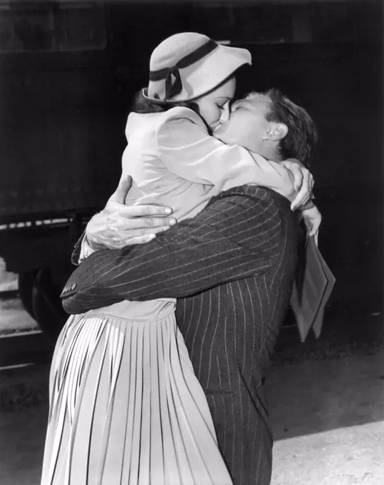 Rosemary Lane, Eddie Albert, on-set of the Film, "Four Mothers", photo by M. Marigold, Warner Bros., 1941