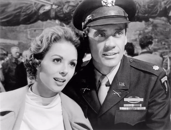 Dana Wynter, Mel Ferrer, on-set of the Film, "Fraulein", 20th Century-Fox, 1958
