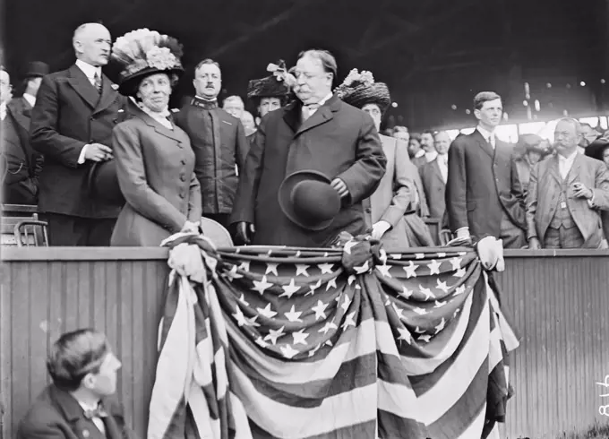 U.S. President William Howard Taft and First Lady Helen Herron Taft, at Baseball Game, Griffith Stadium, Washington DC, USA, circa 1910